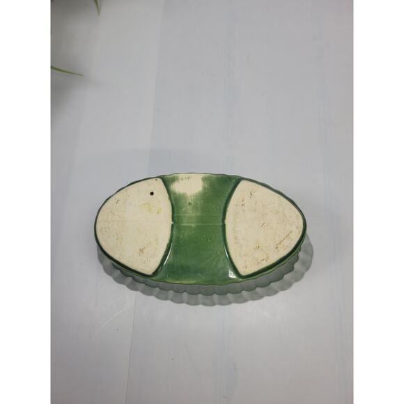 Vintage Oval Planter Olive Green Ribbed Drip Edge - Picture 6 of 6